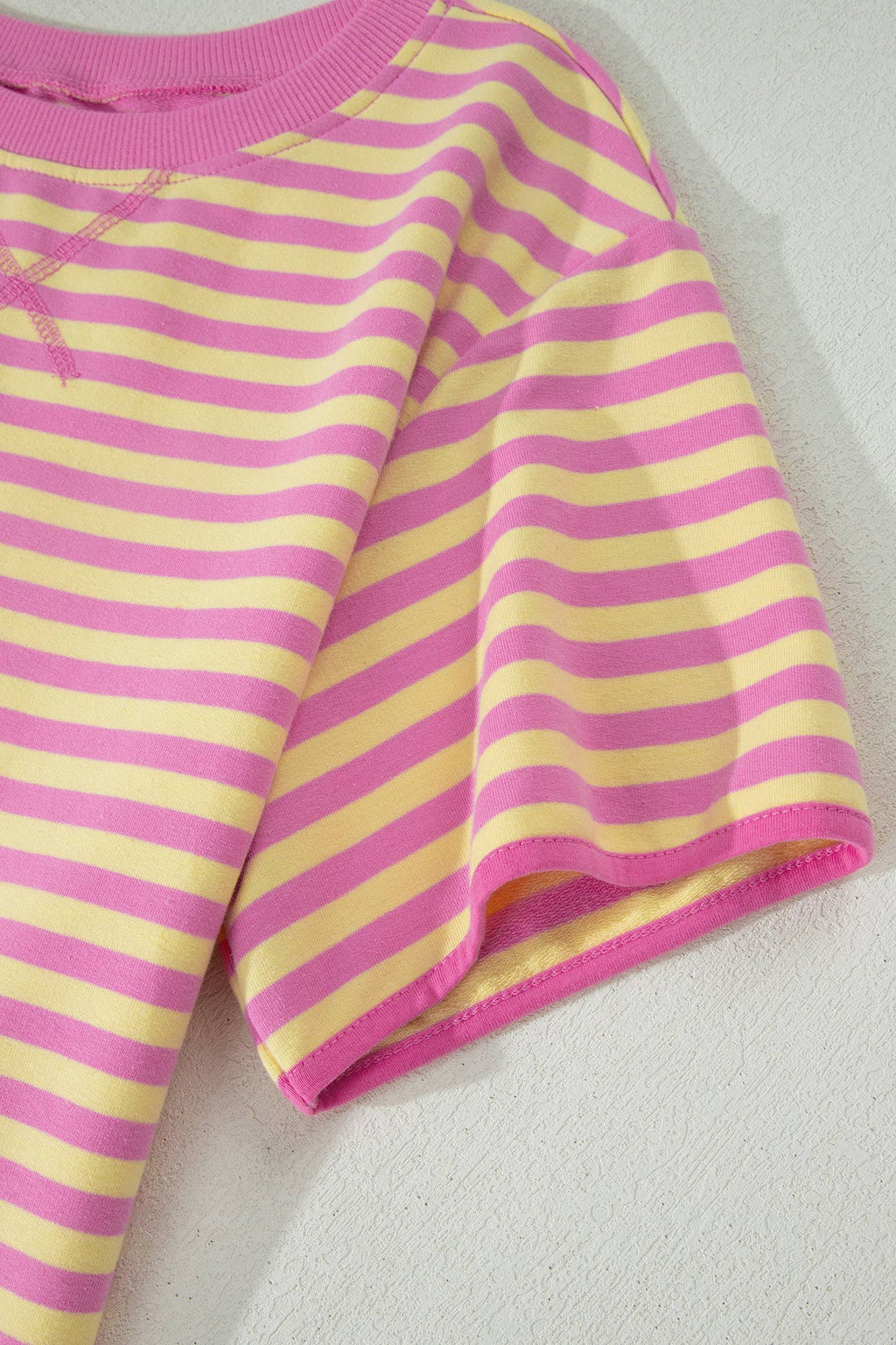 66 Stripe Short Sleeve Top and Skirt Lounge Set (S-XL): Pink Stripe / Missy / L