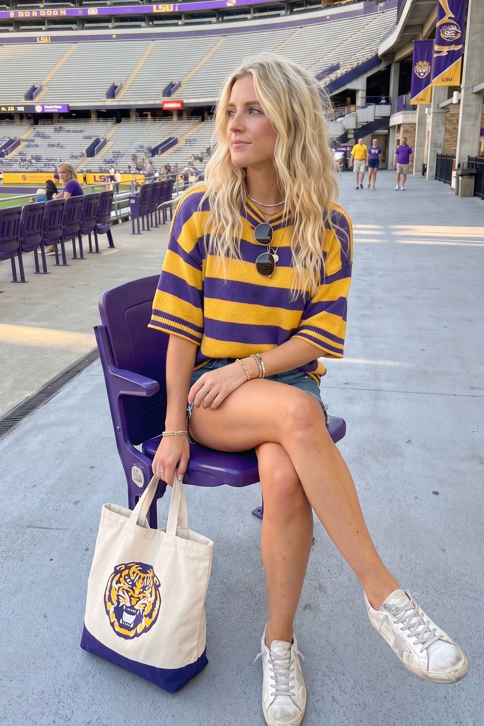 Gameday Stripe Knit Oversized Top: BLACK/WHITE / M