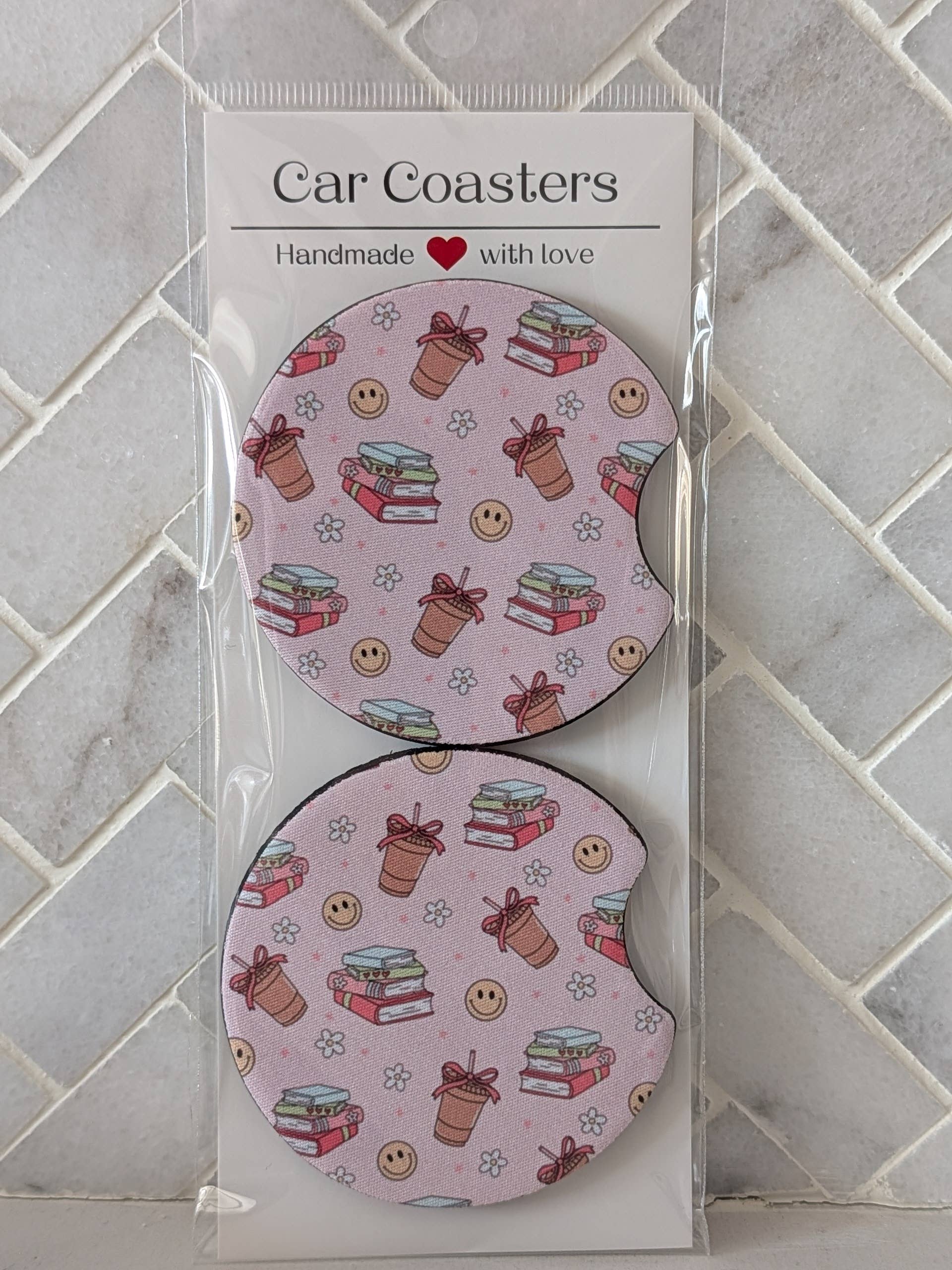 Books and Iced Coffee Car Coasters