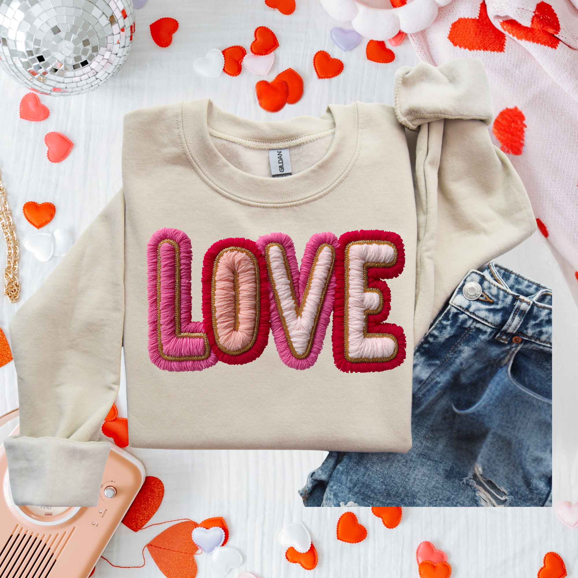 Faux Yarn Love Graphic Tee: Tultex Tshirt Natural