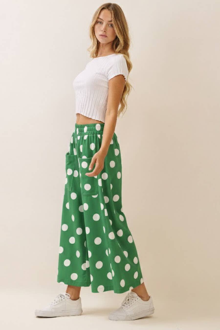 Polka Dot Pull-on Pants: White Black / S