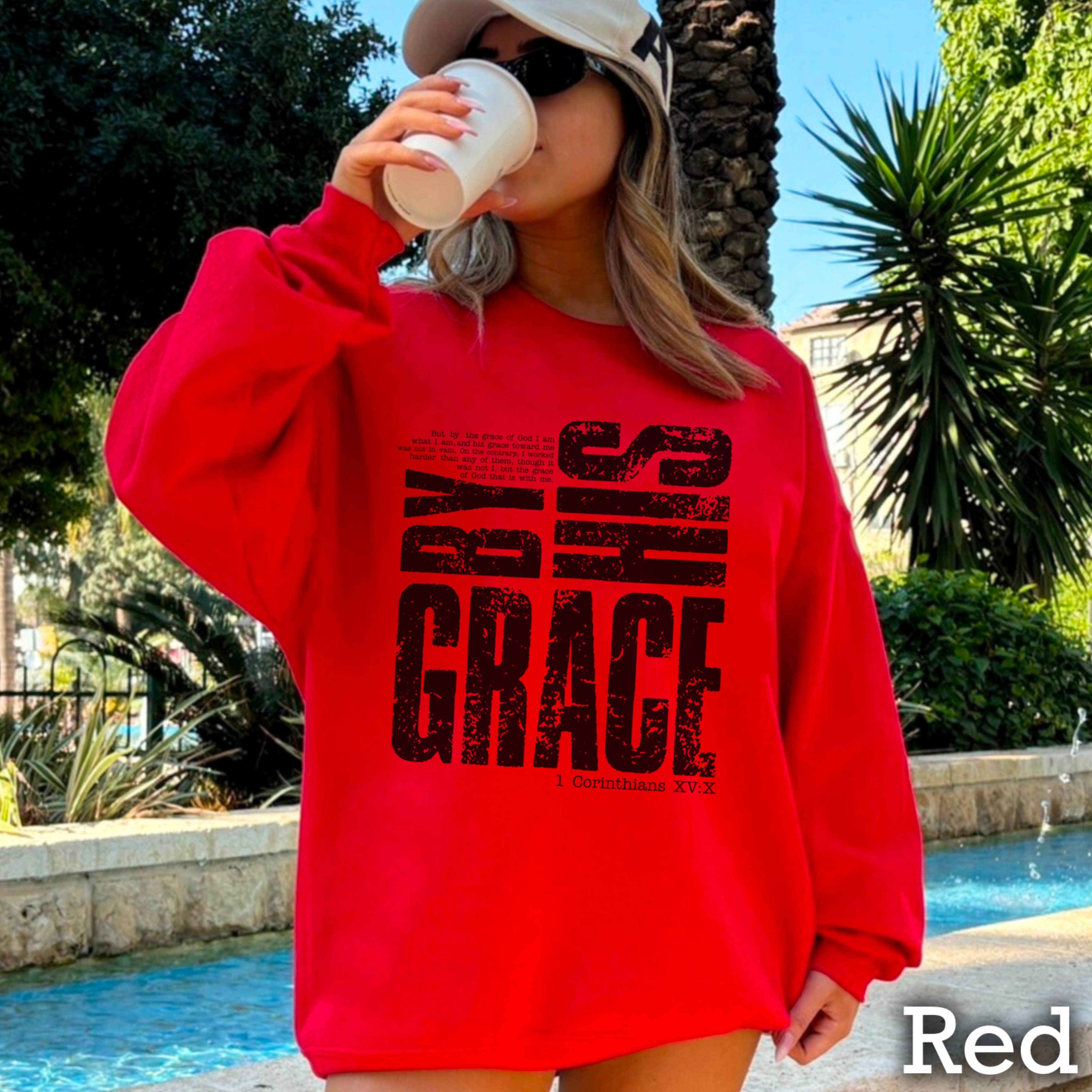 By His Grace Women’s Christian Graphic Sweatshirt: Sand / M