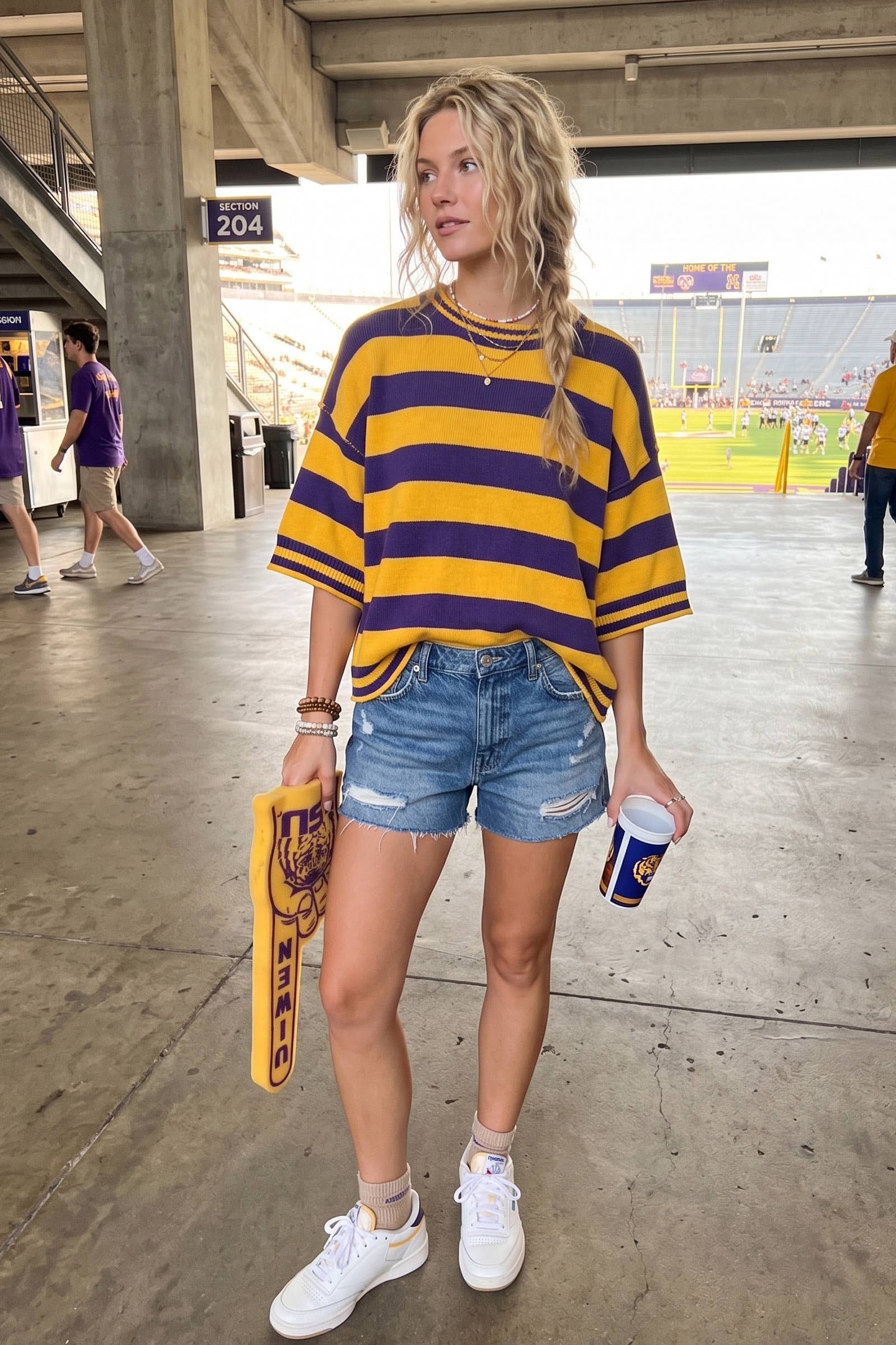 Gameday Stripe Knit Oversized Top: BLACK/WHITE / L