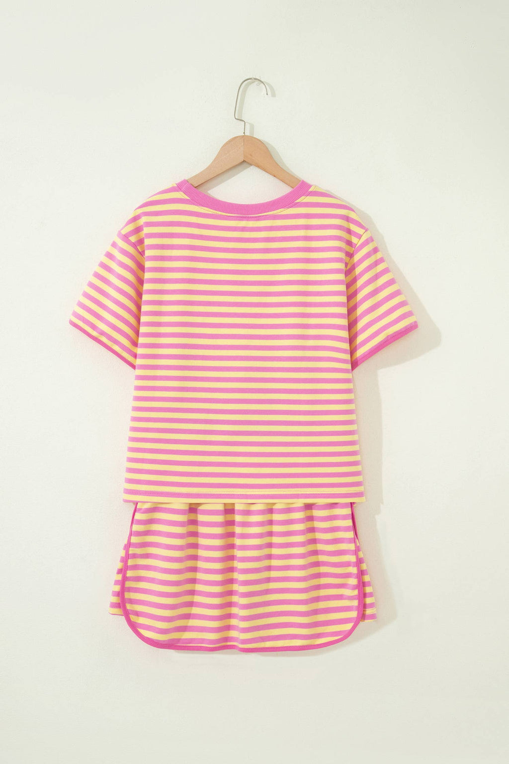 66 Stripe Short Sleeve Top and Skirt Lounge Set (S-XL): Pink Stripe / Missy / M