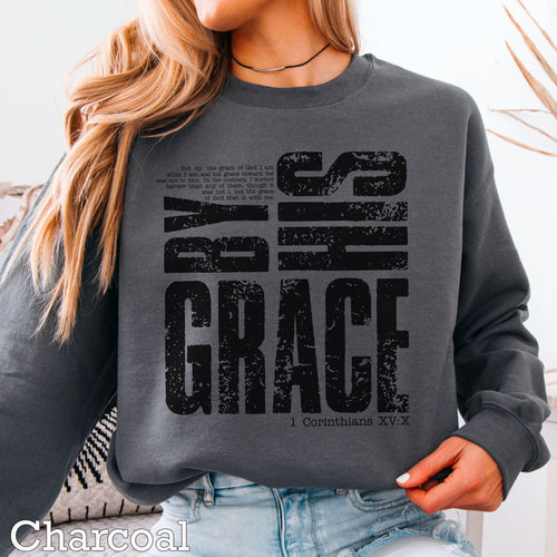 By His Grace Women’s Christian Graphic Sweatshirt: Sand / M