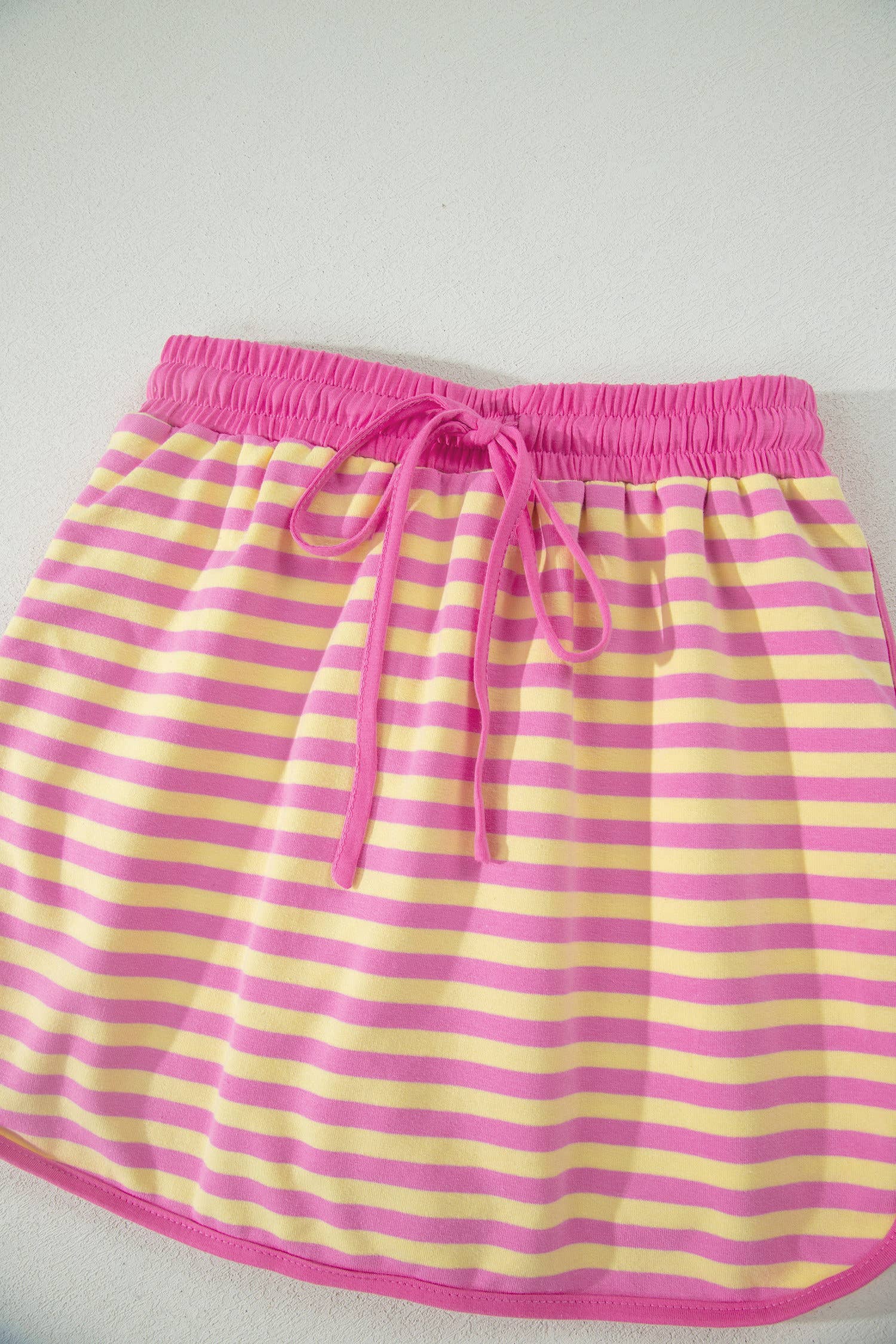 66 Stripe Short Sleeve Top and Skirt Lounge Set (S-XL): Pink Stripe / Missy / L