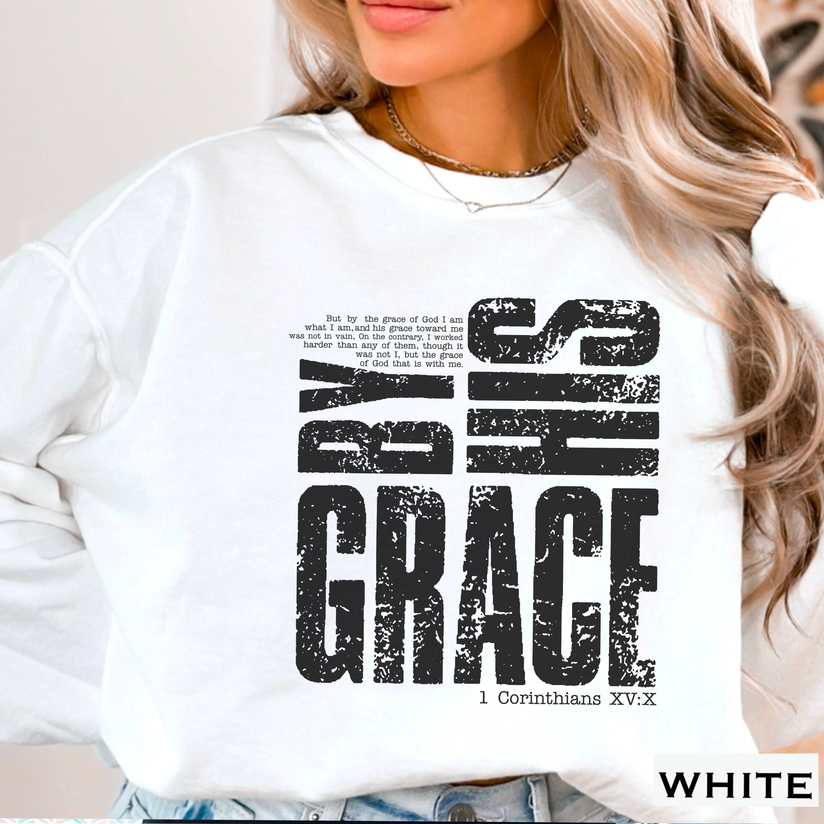 By His Grace Women’s Christian Graphic Sweatshirt: Sand / M