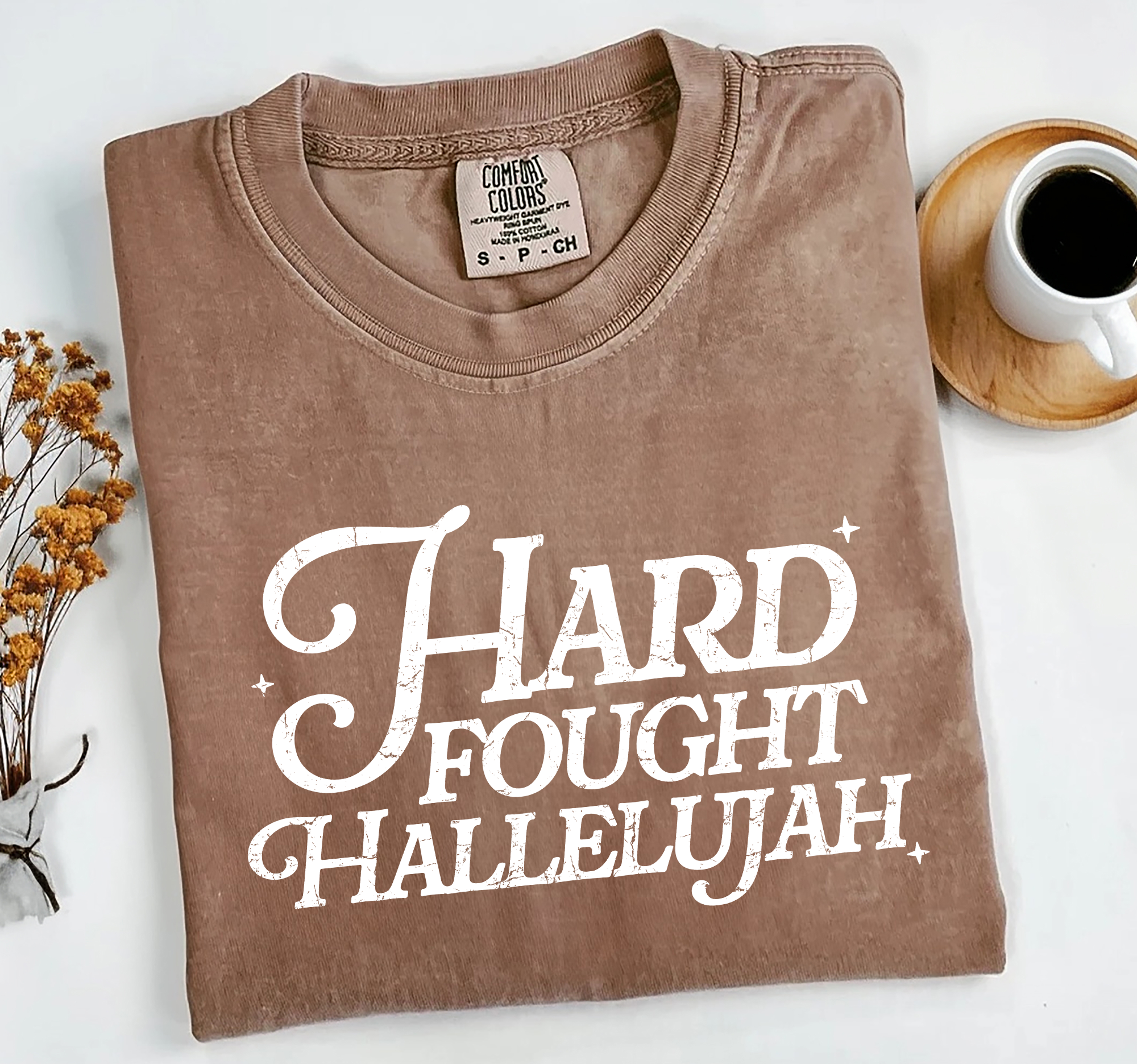 Hard Fought Hallelujah Shirt, Faith Tee, Comfort Colors®: Crimson / Adult XL