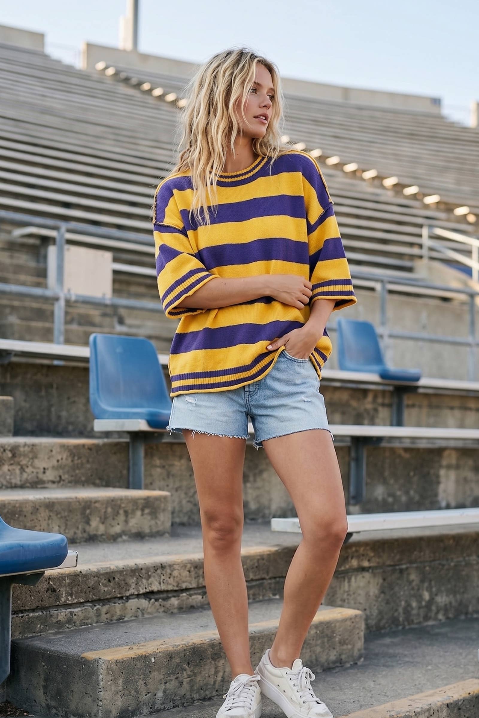 Gameday Stripe Knit Oversized Top: BLACK/WHITE / S